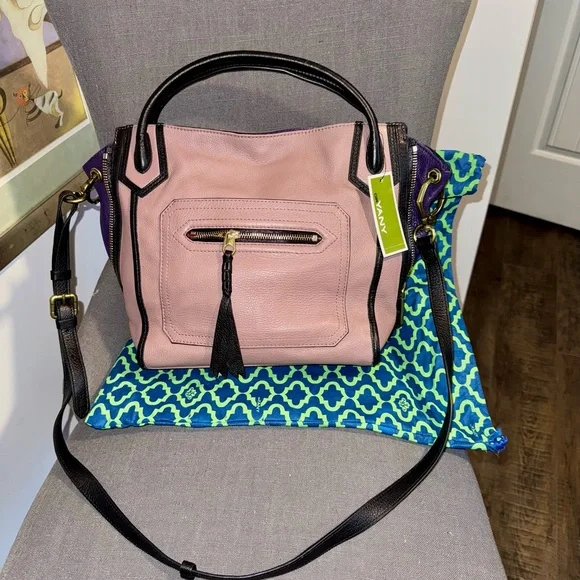 New Oryany Pink, Black, and Purple purse Leather crossbody or shoulder roomy - Picture 1 of 10